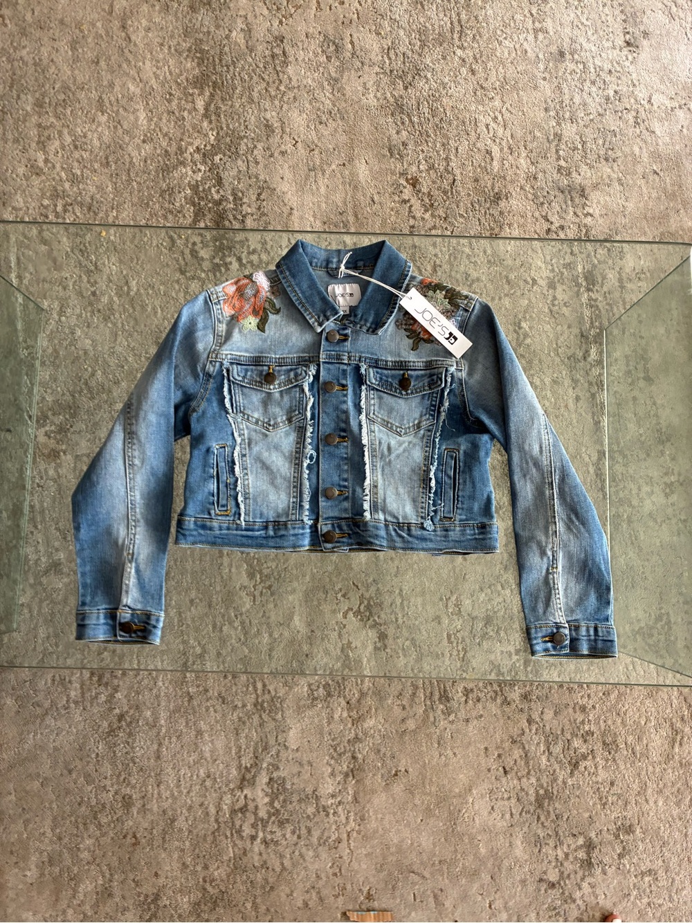 Joe's Jeans Blue Denim Jacket with Floral Embroidery